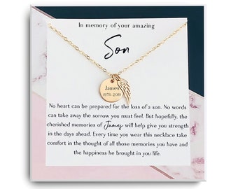 Collar conmemorativo para la pérdida de un hijo - Joyas conmemorativas para un hijo - Regalo conmemorativo - Pérdida de un hijo - Joyas conmemorativas personalizadas - En memoria de un hijo - Ángel