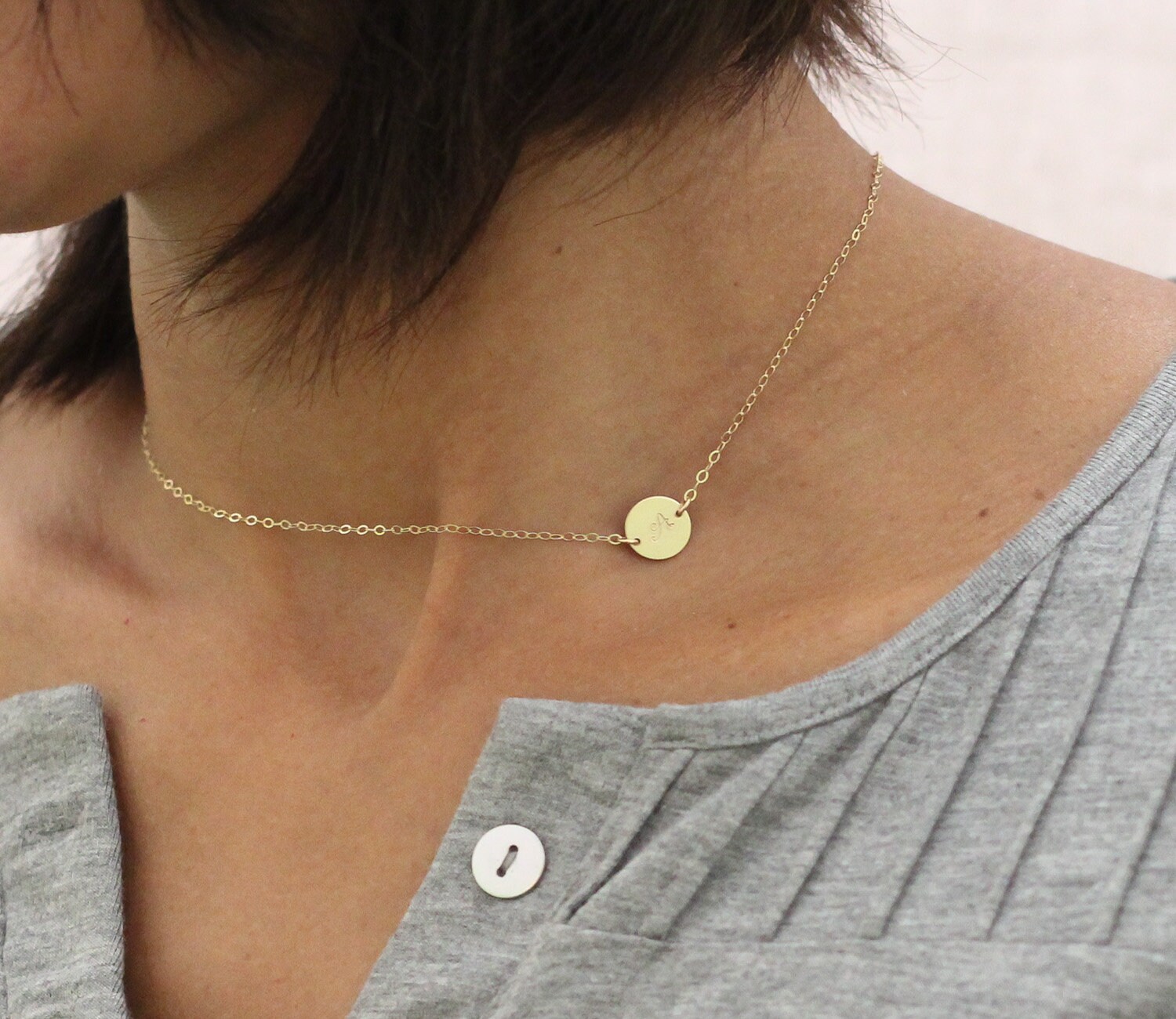 Sideways Initial Necklace Disc Letter 