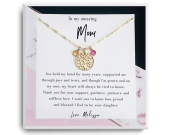 Cadeau maman de sa fille collier - Cadeau pour la mère de la Saint-Valentin - Cadeaux pour maman - Collier maman - Collier maman - Collier avec pierre de naissance - Arbre généalogique