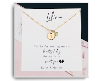 Thank you gift for baby shower host - Baby shower hostess gift Necklace - Custom Initial Necklace Gift Thank You Card Appreciation