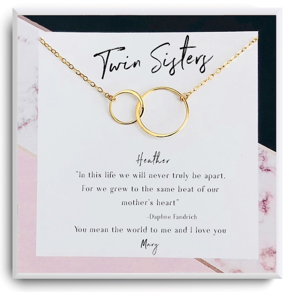 Twin Sister Necklace - To My Twin Sister Gift - Personalized Sisters gift for Birthday, Anniversary, Christmas, Graduation - Sister Jewelry