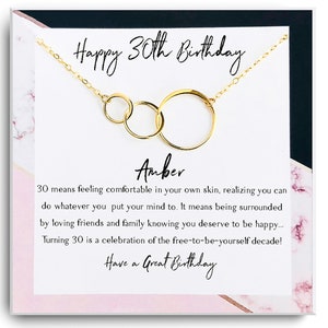 Cadeau du 30e anniversaire de la meilleure amie - Cadeau parfait pour votre meilleure amie, sœur, nièce, cousine - Cadeau du 30e anniversaire pour elle - 3 anneaux 3 décennies