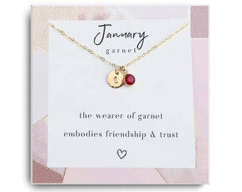 January Birthstone Personalized gold Necklace - Swarovski Birthstone Necklace - Garnet Gold Necklace -  Birthstone Jewelry -Gift for her