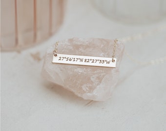 Custom Coordinates Necklace - Bridesmaid Gift - Personalized Bar Necklace - Latitude Longitude necklace - Christmas Gift- Engagement gift