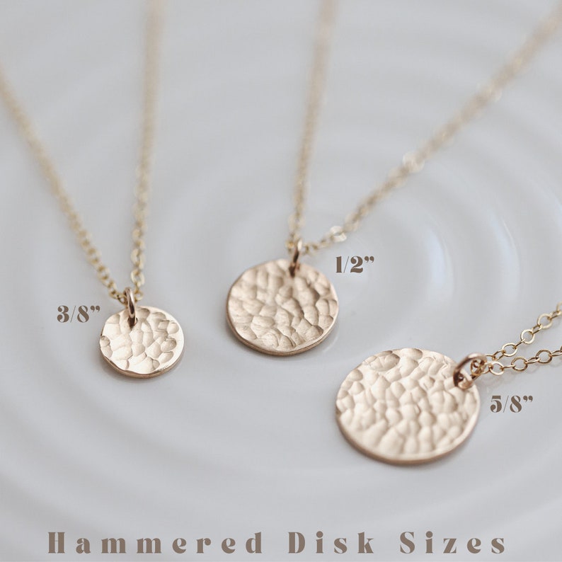 Personalised hammered disc necklace Gold Circle Necklace Large Initial Letter Necklace Personalized layering necklace Silver, Rose image 5