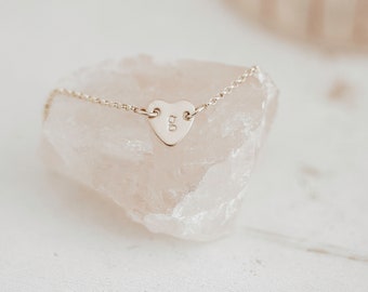 Dainty Heart Initial Bracelet for Women - 14K Gold Filled Handmade Personalized Letter - Layered Heart Initial Bracelets - Girls Jewelry
