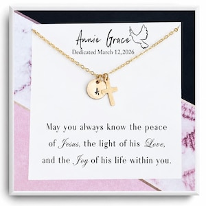 Personalized Baptism Cross Necklace for Girl, Baby Dedication & Christening Gift