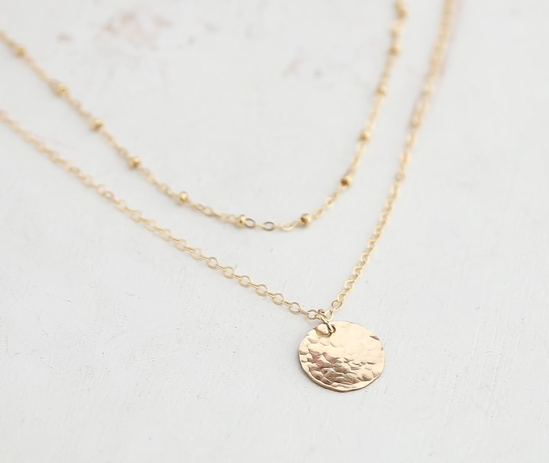 Layered Necklace Set of 2 - Personalized Initial Disc and Satellite ...