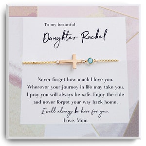 To My Daughter Gift Bracelet - Gift for Daughter from Mom - Daughter gift Birthday Gift - Custom Cross Birthstone Bracelet - Christmas Gift