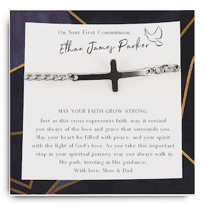 Boys first communion gifts -  Custom Gift for 1st Holy Communion- Personalized Engraved Bracelet - Cross Bracelet with name - Christian Gift