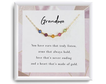 Grandmother Necklace with Birthstone - Grandma Gift - Personalized mothers Day Jewelry - Gold, Silver - Gift from Grandkids - Birthday Gifts