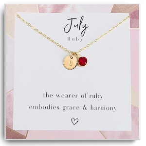 July Birthstone Personalized Silver Necklace - July Ruby Birthstone Necklace - Custom Silver Necklace for women - July Birthday Gift