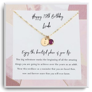 18th Birthday Gift for Girl - Initial Birthstone Necklace - Personalized eighteenth birthday gift for niece, daughter, goddaughter