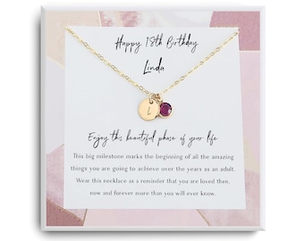 18th Birthday Gift for Girl - Initial Birthstone Necklace - Personalized eighteenth birthday gift for niece, daughter, goddaughter