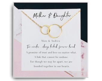 Mother and Daughter Necklace - Mom Gift - Daughter Gift - Birthday Gift for her - Interlocking Circle -  14kt Gold Filled, Rose, Silver