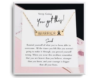 Strength Necklace - Treatment Gift - Warrior Gift  -Cancer Awareness. Illness - Chemo Gift - Sick friend - Awareness Ribbon - Survivor Gift