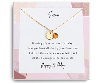 November Birthstone Necklace - Citrine Birthstone Jewelry - Custom Initial necklace - October Birthday Gift for her - Gold - Birthday gift