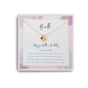 Golden Birthday Gift Necklace - Happy Golden Birthday - Personalized Birthstone necklace - 9th Birthday Girl - Necklace with card