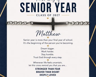 First Day of Senior Year Gift for Son, Cross Bracelet, Back to School Gift for Teen Boy, Class of 2027 Senior Gift, High School Graduation