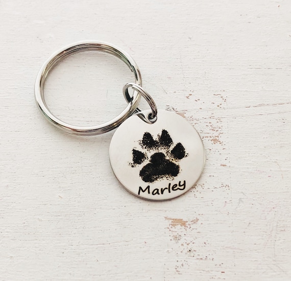 Paw Print Keychain /& Lanyard ID Badge Stainless Steel Silver Gift Set Dog Cat