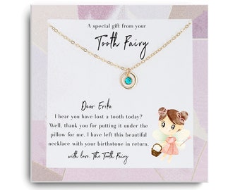 Collar de regalo de hadas de los dientes - Regalo personalizado de hadas de los dientes para niñas- Niñas pequeñas, Regalo para niños - Nota de hadas de los dientes - Ahijada, hija