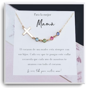 Collar de regalo para mamá - Gift for mamá - Dia de la madre - Cumpleaños - Cross Birthstone necklace for mom - Personalized mama Jewelry