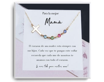 Collar de regalo para mamá - Gift for mamá - Dia de la madre - Cumpleaños - Cross Birthstone necklace for mom - Personalized mama Jewelry