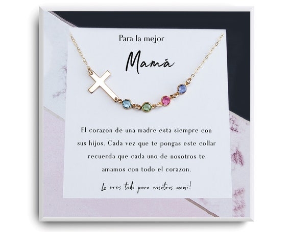 Collar de regalo para mamá - Gift for mamá - Dia de la madre - Cumpleaños - Cross Birthstone necklace for mom - Personalized mama Jewelry