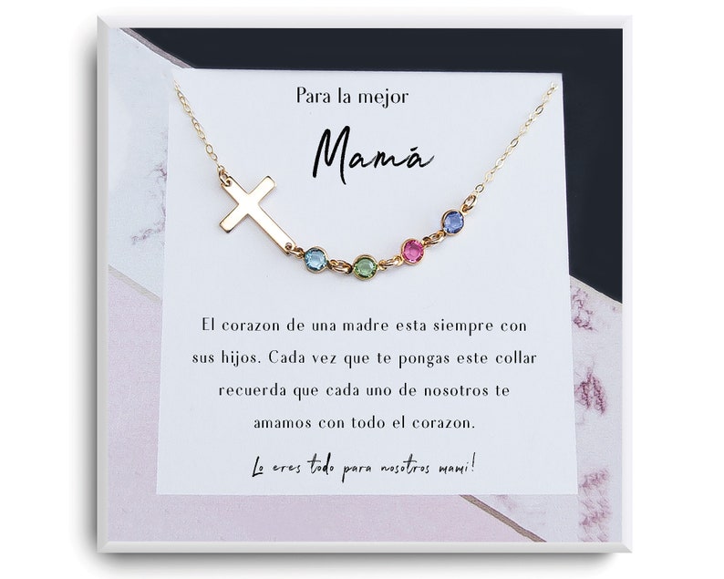 Collar de regalo para mamá - Gift for mamá - Dia de la madre - Cumpleaños - Cross Birthstone necklace for mom - Personalized mama Jewelry image 1