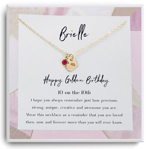 Golden Birthday Gift Necklace - Happy Golden Birthday - Personalized Birthstone necklace - 10th Birthday Girl - Necklace with card