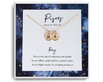 Fiskarnas tecken hänge halsband - Horoskop halsband - Fiskarna halsband - Stjärnteckengåva - Gyllene födelsedag - Gåva till henne - Fiskarnas smycken