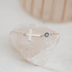 Cross Birthstone Bracelet Gift Bracelet - Birthday Bracelet - Gift for Her -  Gift for mom, daughter, godmother, sister, grandmother , aunt