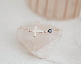 Cross Birthstone Bracelet Gift Bracelet - Birthday Bracelet - Gift for Her -  Gift for mom, daughter, godmother, sister, grandmother , aunt