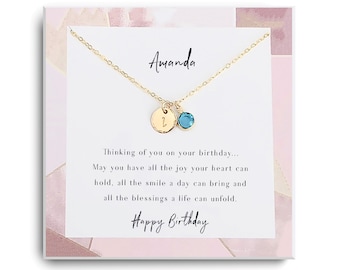Colar de pedra do mês de dezembro - Joia de pedra do mês de topázio azul - Colar com inicial personalizada - Presente de aniversário de dezembro para ela - Presente de Natal