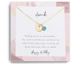 December Birthstone Necklace - Blue Topaz Birthstone Jewelry - Custom Initial necklace - December Birthday Gift for her - Christmas Gift