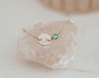 Personalized Birthstone Bracelet – Initial Charm, Sterling Silver or Gold