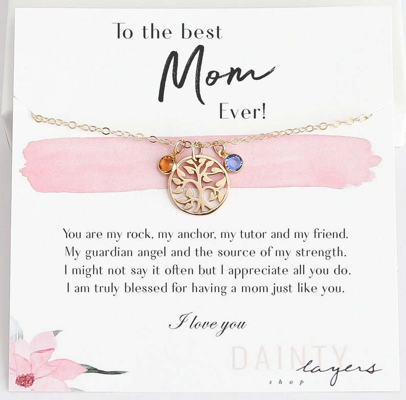 Birthstone Necklace For Mom Family Tree Necklace Gold Mother Necklace Mothers Necklace Personalized Mothers Necklace -Gift For Mom
