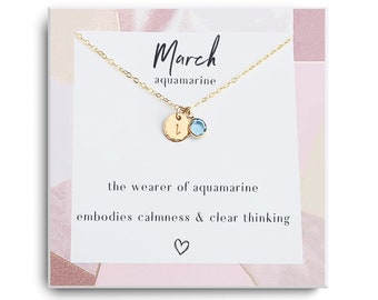 March Birthstone Necklace - Aquamarine necklace - Blue gemstone - Crystal healing - Birthday Gift - Swarovski Gold Necklace - Gift for her