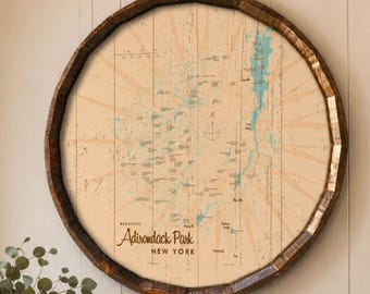 Adirondack Park Map Wall Art New York Rustic Cabin Decor, Vintage Style Lake House Sign, Adirondack Gift for Traveler