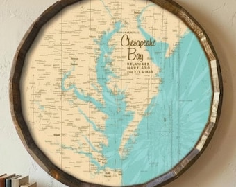 Chesapeake Bay Map Wall Art, Nautical Coastal Decor, Maryland Virginia Delaware