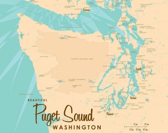 Puget Sound Washington | Lake House Décor | Cabin Art | Custom Map Gifts | Metal Sign Map Art