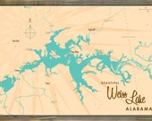 Weiss Lake Alabama, Wood-Mounted Metal Sign Map Art