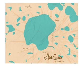 Lago Speer, Florida / Decoración de casas en el lago / Arte de cabaña / Regalos con mapas personalizados / Manta
