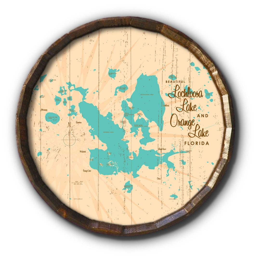 Lochloosa & Orange Lakes Florida Rustic Barrel End Map Art Etsy