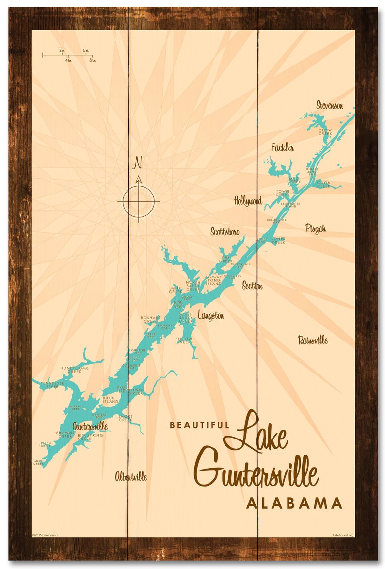Lake Guntersville Alabama Rustic Wood Sign Map Art - Etsy