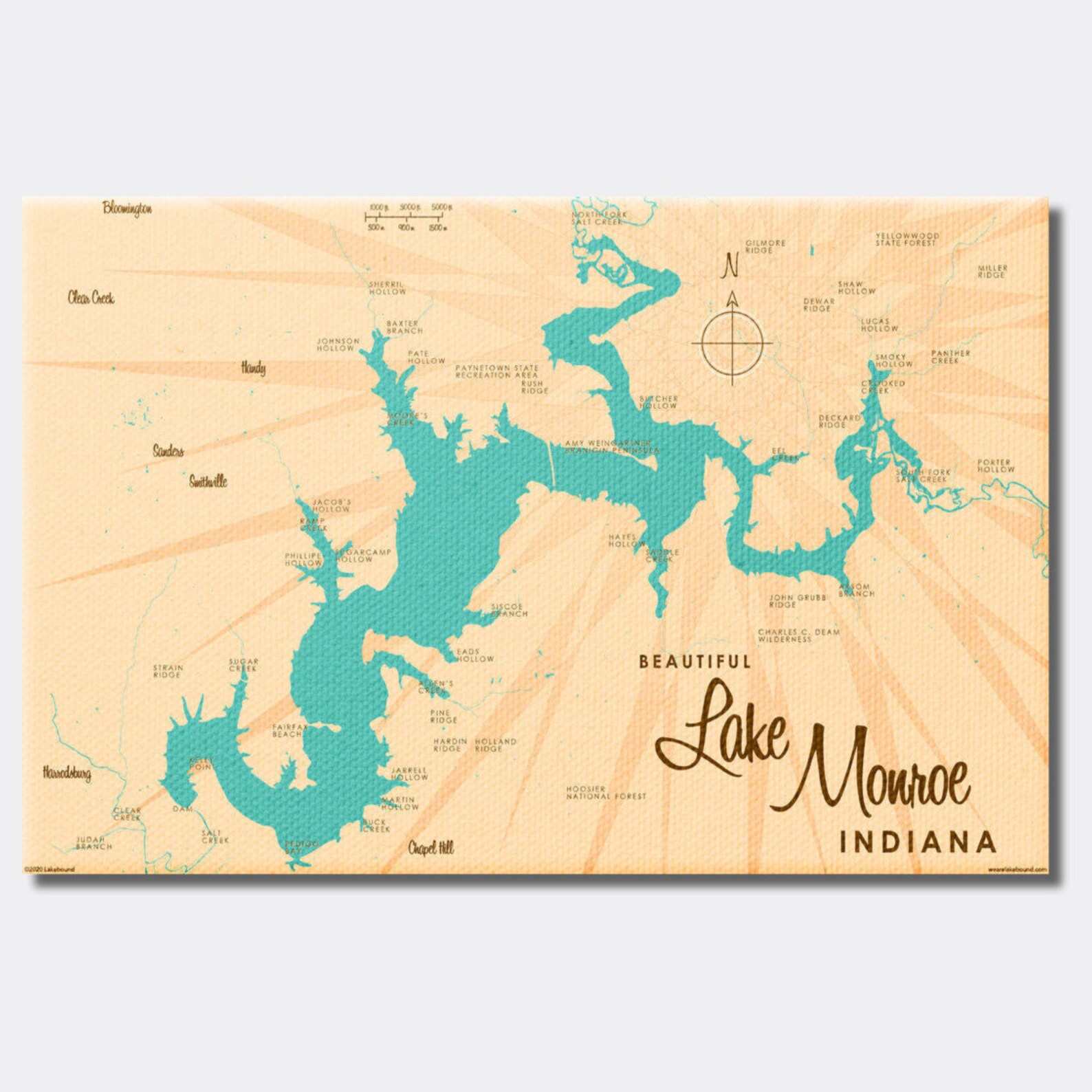 Lake Monroe Indiana Canvas Map Art Etsy