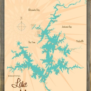 Lake Martin Alabama | Lake House Décor | Cabin Art | Custom Map Gifts | Wood-Mounted Metal Sign Map Art