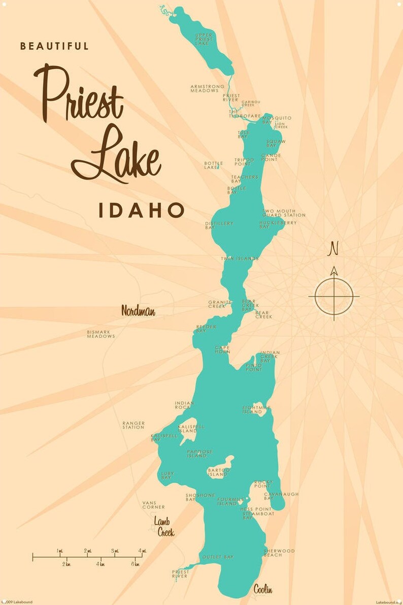Priest Lake Idaho Metal Sign Map Art Etsy