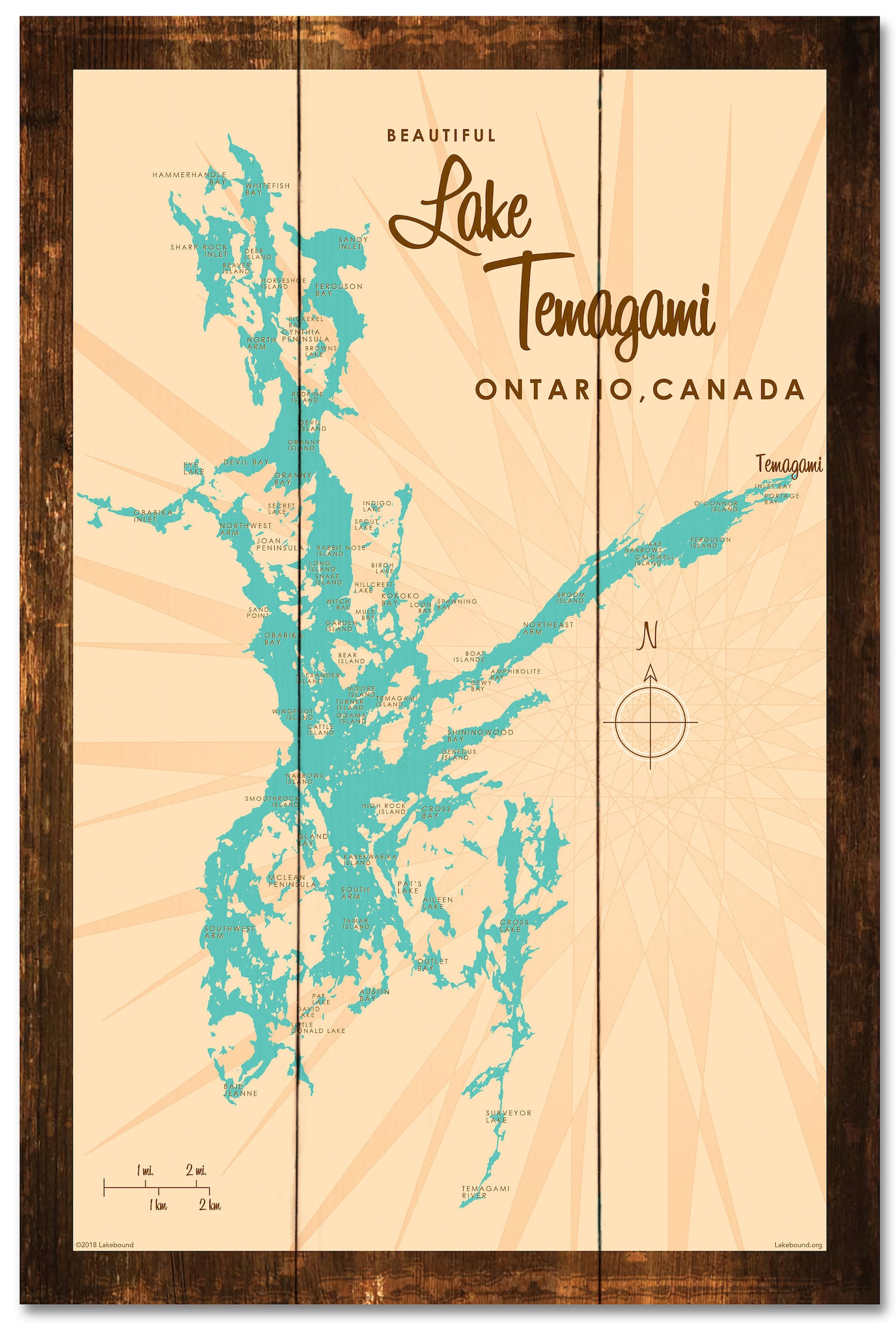 Lake Temagami Ontario Canada Rustic Wood Sign Map Art Etsy