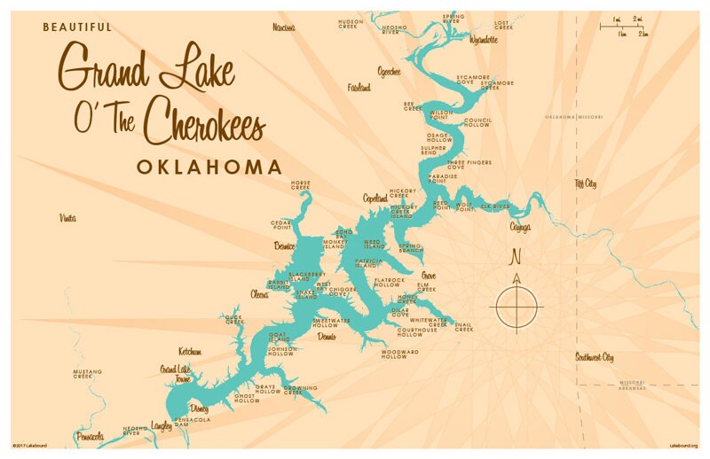 Grand Lake O The Cherokees OK Map Print Etsy